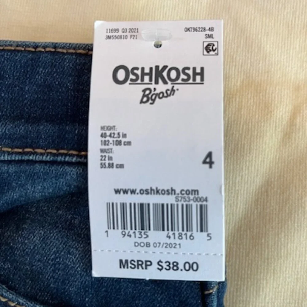 OSHKOSH B’GOSH | Boys Jeans Size 4 Kid Adjustable waist stretch-NWT